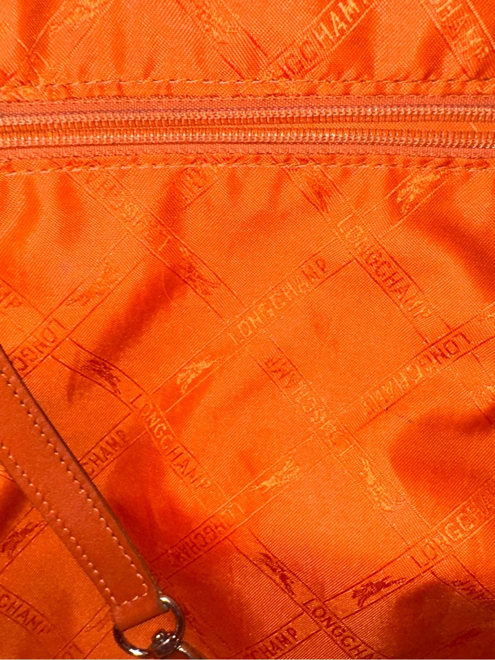 Vintage Longchamp Orange Leather Pliage Tote Bag and Dust Bag - Picture 5 of 11